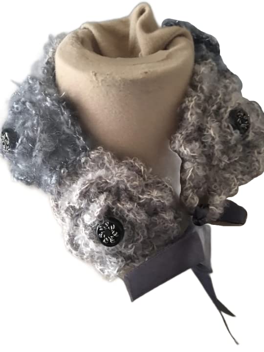 Col tour de cou laine grise mohair fait main avec 5 roses chic