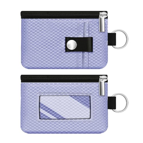Image of Minimalist RFID Blocking Small Wallet with ID Window,WaterResistant Zip Id Case Wallet with Lanyard Keychain for Cards,Cash,Travel,Women,Men (Lavender Purple)