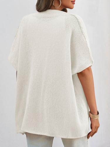 Image of Saodimallsu Womens Oversized Cardigan Sweaters Short Sleeve Button Down Casual Lightweight Loose Knit Trendy Cardigans