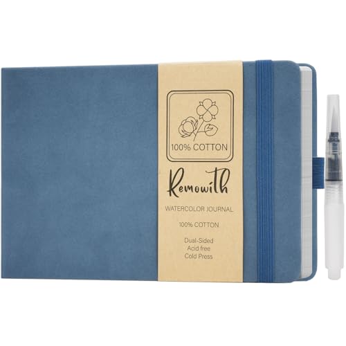 Remowith Leather Cover Watercolor Sketchbook, 9"x5.5" Journal, 300gsm Cold Press