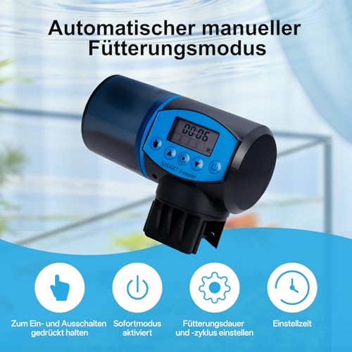 Futterautomat Aquarium, Futterautomat für Fische mit LCD-Display Automatischer Zuführer für Aquarien, Kann für Vier geplante Fütterungszeiten eingestellt Werden (Enthält Keine AA-Batterien)