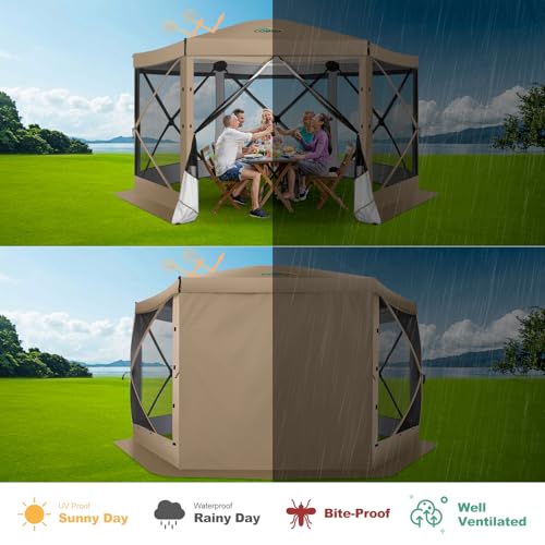 Image of COBIZI 12x12 FT Pop Up Canopy Extendable Tent, Gazebos On Clearance with Removable Roof,Screened in Gazebo,Screen Tents Portable carpas para Patio for Outdoor Camping,Backyard, Garden,Khaki(Upgraded)