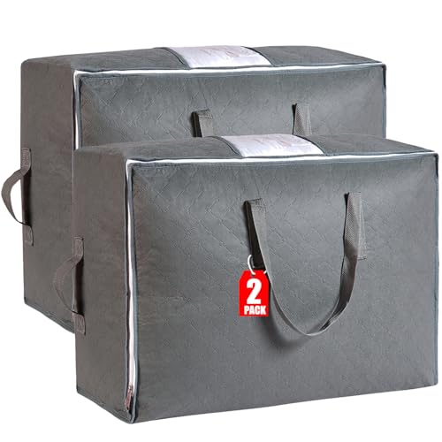 105L Extra Large Storage Bags for Blankets, King Comforters, Bedding, Clothes, Pillows, Sheets - Closet Organizers and Storage with 4 Handles & Clear Window, Foldable & Breathable (Grey, 2pack) by MKOKYD - Used condition - US$12.81