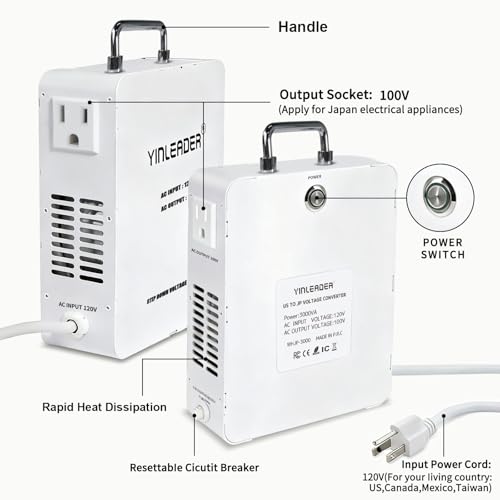 Image of Yinleader 3000W Convert 120V to 100V Step Down Voltage Transformer | Perfect for Japanese High-Power Devices in US(White)