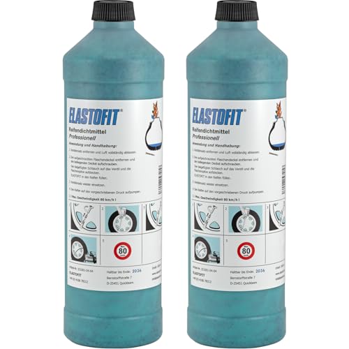 ELASTOFIT Professionell Reifendichtmittel 2X 1000 ml Flasche Ventilausdreher Handschuhe