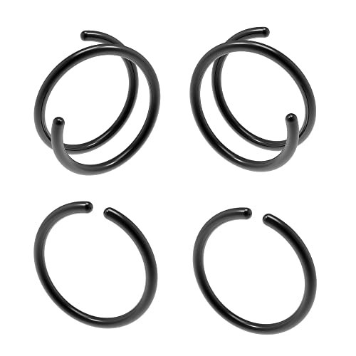 20G Double Nose Hoops Rings for Single Piercing Nose Hoop Left Right Screw Nose Ring Hoop Spiral Nose Ring Hoop Piercing Jewelry For Women Girls Men(4Black)