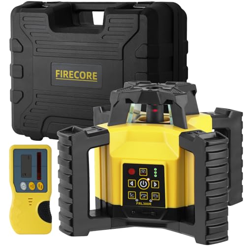 Firecore FRL300R Rotary Laser Level Kit, 360 Degree Self-Leveling Horizontal Rotary Laser for Construction, Outdoor Laser Level with Receiver, Rechargeable Battery, Rod Clamp & Remote Control Included