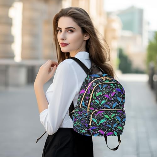 Image of Women Fashion Backpack Purse Psychedelic Bats Rucksack, M | Casual Lightweight Quilted Daypack Ladies Bag for College Travel Work