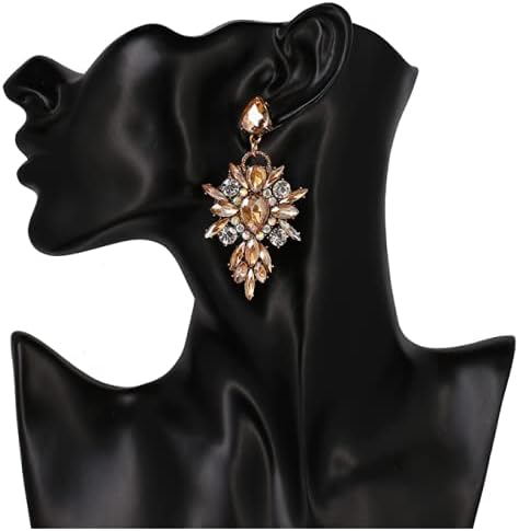 Extra LARGE Antique Retro Art Deco Vintage Style Citrine Amber Champagne Topaz Chunky Statement Rhinestone Pageant Drag Queen Bridal Prom Wedding Earrings - Image 2