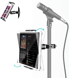 Luxtude Aluminum Tablet Holder Mount for Microphone Stand, 360° Swivel Tilt Mic Stand Phone/Tablet Holder, Tablet Music Stand Holder for Phone, iPad Pro 12.9, iPad, iPad Air Mini, More 4-12.9 Tablets