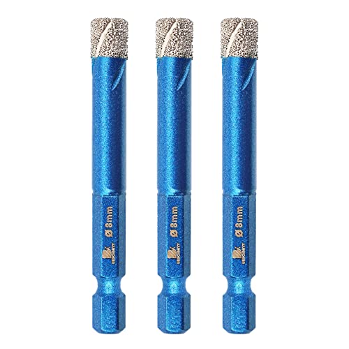 Diamond Drill Bit 8mm,BRSCHNITT 3pcs/pack 5/16 Inch Diamond Hole Saw Drill Bit for Porcelain Tile Ceramic Stone Granite Marble,Hex Shank Dry Drilling Diamond Core Drill Bit Set