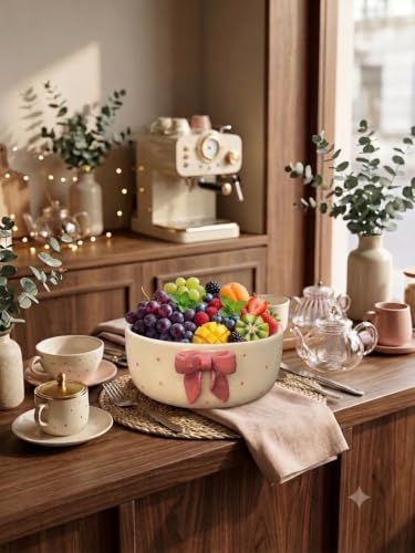 Image of The Earthystone Pink Bow Ceramic Bowl, 300 ml