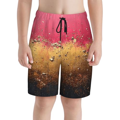 Boys Beach Board Shorts Swim Trunks Quick Dry Swimwear Kids Youth, Pink Sparkles Glitter Golden Vintage3