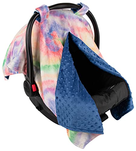 Image of Top Tots Deluxe Minky Baby Car Seat Cover - Soft Tie Dye, 40 x 29 Inch Blue