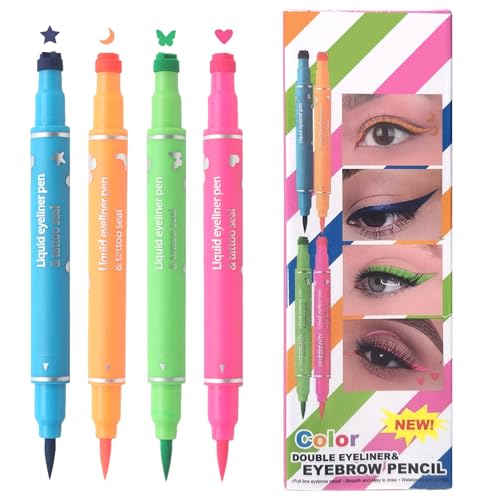 Eye Liner Stamp – 4 ml, 4 piezas, lápiz delineador de ojos líquido de larga duración de doble punta | Perfecto para plantillas de ojos, maquillaje, estrella, Luna, diseños de corazones, fies