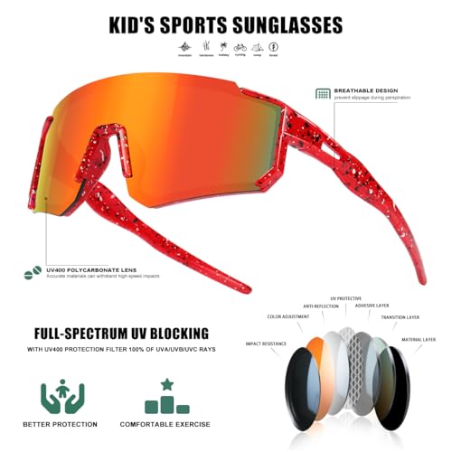 Image of SEKKAF Kids Sunglasses Youth Baseball Sunglasses for Boys Girls Softball Sports Sun Glasses UV Protection