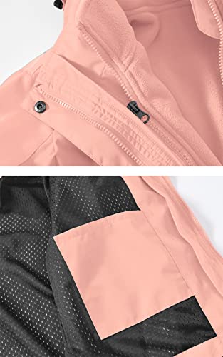 YSENTO Damen 3 in 1 Outdoor Winter Softshell Funktionsjacke mit Fleecejacke wasserdichte Regenjacke Winter Warme Winddichte Übergangsjacke(Rosa,L)