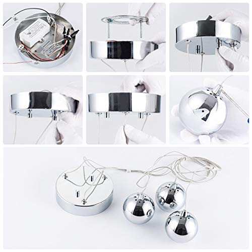 Mayna 3-Light Led Light Metal & Acrylic Globe Ceiling Pendant Light, Dimmable Modern Globular Kitchen Island Light For Living Room Dining Room Cafe Bar Restaurant, Polished Chrome Finish #TOP7