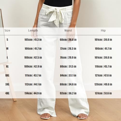 TIAFORD Women's Summer Casual Cotton Linen Pants Loose Wide Leg Beach Vacation Palazzo Pants Belt with Pockets3