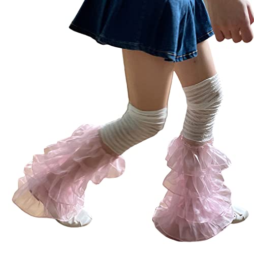 Image of Women Leg Warmers Ruffled Lace Patchwork Long Thigh High Socks Boot Cuffs Cover for Streetwear