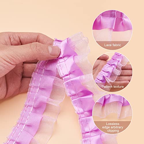 Pandahall 21.8 Yards Satin Organza Lace Edge Trim 2-Layer Gathered Ruffle Chiffon Ribbon 1-5/8 Inch Medium Purple Pleated Edging Trimmings Fabric for Cloth Sewing Wedding Party Decor - Image 4