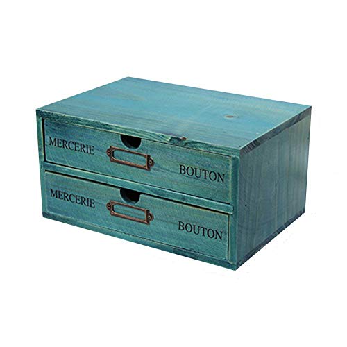 Cajones de Almacenamiento de Madera Retro, Aesy Gabinete de Escritorio para la Joyería Organización Cosmética 1/2 / 3-Capa Cajones (2 Cajónes, Azul)