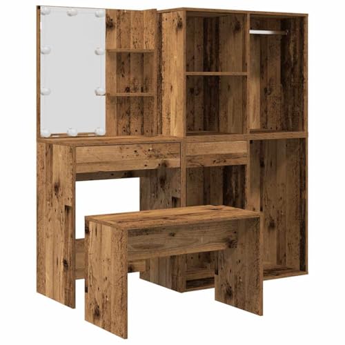 Kangmusi 3329181 - Juego de tocador con luces LED (aspecto de madera envejecida)