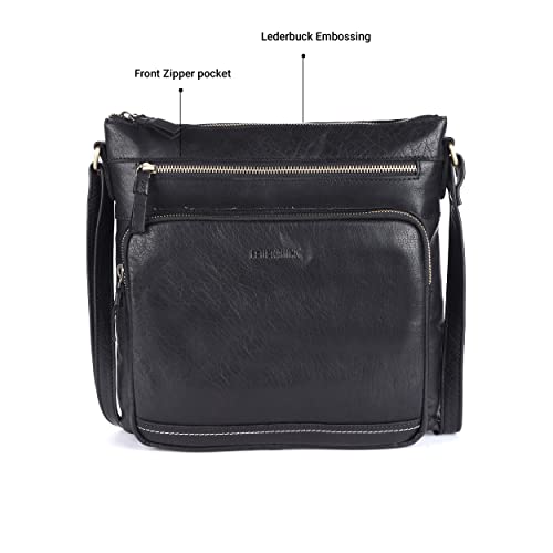 Image of LEDERBUCK Olga Women's Extra-Large Genuine Leather Crossbody Purse - Soft Triple-Zip Shoulder Bag