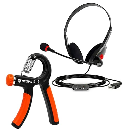 Image of Metaind USB Headset with Noise Cancelling Mic Meta MT440 & Adjustable Hand Gripper Combo | Wired Headphones for Office, Gaming, Online Classes, Work from Home