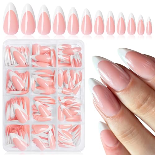 240Pcs French Tip Press on Nails Medium Fake Nails Almond Nails P...