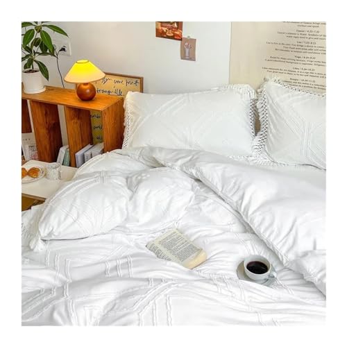 Funda de edredón de textura texturizada con flecos elegantes para cama queen 6