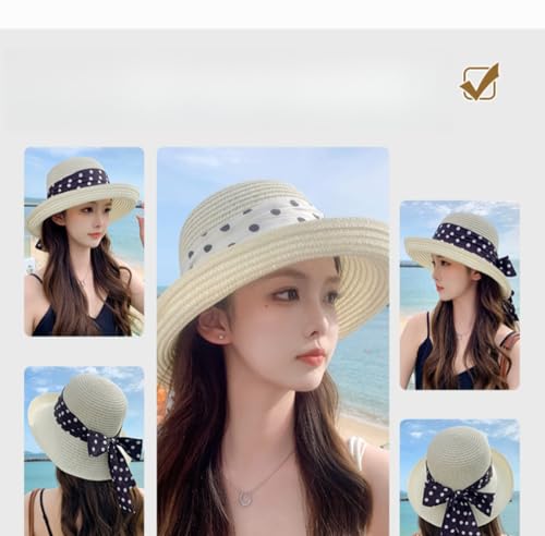 Sombrero Fedora de Paja para Mujer con Cinta y Lunares miniatura 4
