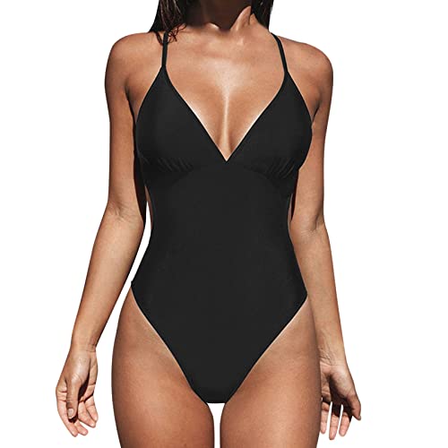 Bañador Embarazada Bañador Palabra De Honor Mujer Traje De Baño con Pliegues En La Espalda para Mujer Cuello En V Corte Tirantes Finos Traje Bañadores Talla Grande Short (Black L)