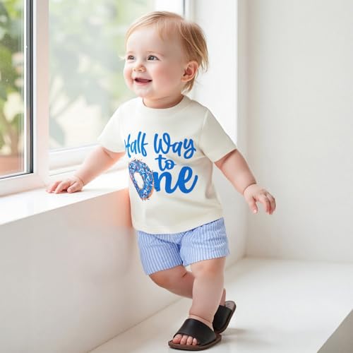 Bagilaanoe Half/First Birthday Outfit Baby Boy Half Way to ONE/Sweet One Short Sleeve T-Shirt and Shorts Cake Smash Outfit2