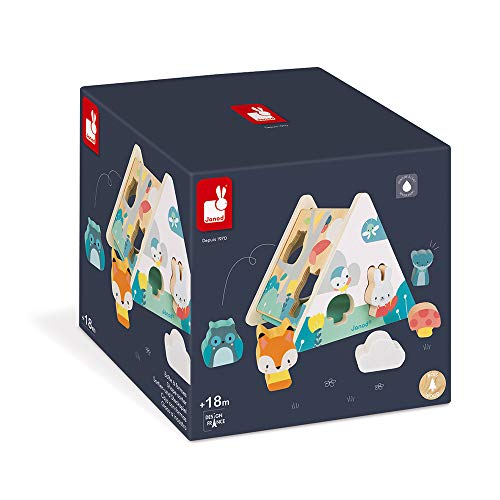 Janod - Pure - Puzle Encajable en Madera, Aprendizaje Infantil, 6 Piezas Incluidas, Manipulación y Construcción, Pinturas con Base Acuosa - Desde Los 18 Meses, J05150