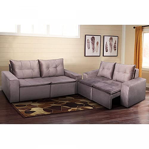 Conjunto de Sofá Retrátil 2 e 3 Lugares Paraty Móveis Montreal Legacy Tabaco