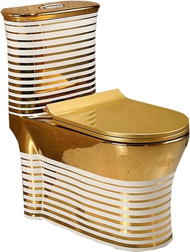 Inodoro Mute moderno de una pieza con descarga dual sifónica de cerámica, altura universal en color dorado para hogar y hotel, 400mm-720x410x780mm miniatura 1