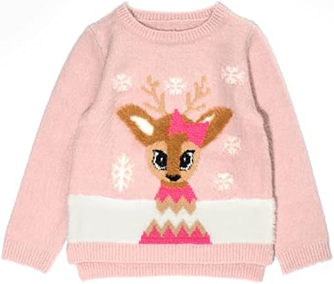 QianSiLi Girls Christmas Sweater Cute Funny Reindeer Snowflake Holiday Santa Clause Knitted Cozy Sweater Pink