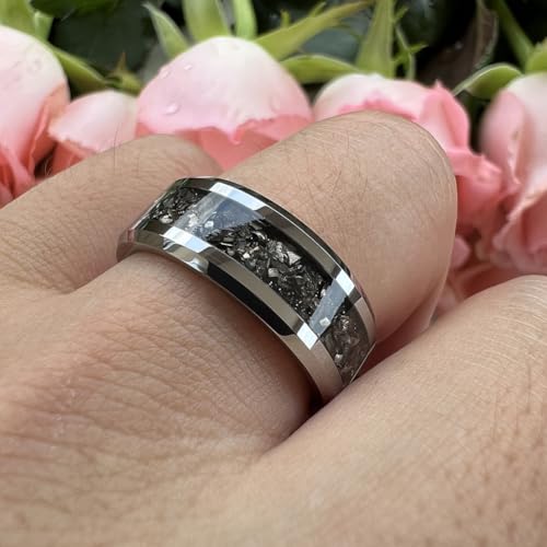 TUTISS 8mm Tungsten Rings for Men Women Meteorite Shavings Inlay Promise Engagement Wedding Bands Beveled Edges Polished Shiny Comfort Fit Size 12 by TUTISS - Used condition - Image 5