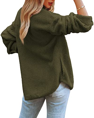 Reachme Womens Sherpa Fleece Jacket Button Down Shirt Jacket Long Sleeve Shacket With Pockets Lapel Coat(Army Green,S) #TOP2