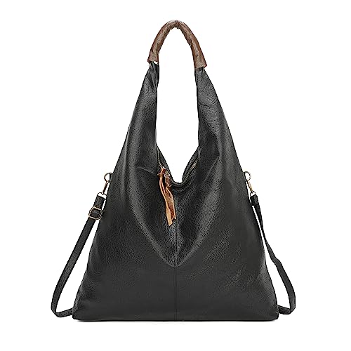 OBC XXL Damen Tasche Shopper Schultertasche Hobo Bag Reisetasche Handtasche Umhängetasche Freizeittasche Beuteltasche Weekender Leder Optik Schwarz