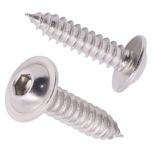 Aoesin AOE-AM54304-50 M5 X 12Mm (50 Pcs) Flanged Button Head Socket Cap Sheet Metal Screws, 304 Stainless Steel 18/8, Allen Hex Drive 3Mm, Wood Screws With Self Tapping Point cover