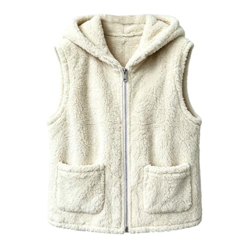 Womens Fuzzy Fleece Vest Hooded Full Zip Sleeveless Jacket with Pockets - image 4