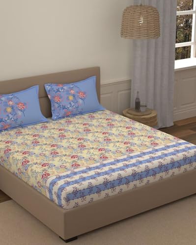 Portico New York Super King Size Super Soft Cotton 250 TC Printed Bedsheets with 2 Pillow Covers ; Size 2.74 x 2.74 m ; Multicolor; Cotton