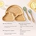 Bamboo Suction Plate for Baby Kid Toddler Plate Spoon Fork Set with Removable Silicone Suction All-Natural Baby Feeding Set for Baby-Led Weaning Fits Feeding High Chair Table