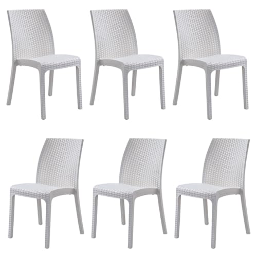 Tomaino 4pz Sedia da giardino in plastica simil rattan, impilabile (Bianco)