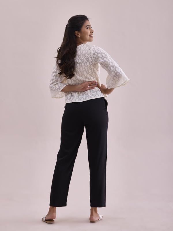 Image of GO COLORS Women Solid Mid Rise Relaxed Fit Viscose Casual Pants