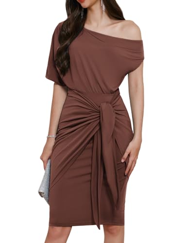 GRACE KARIN Cocktail Dresses for Women Evening Party One Shoulder Formal Dress Coffee XXL