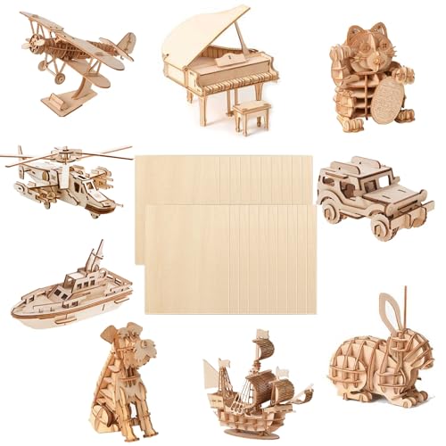 Zikenis 20 Stück A4 Linde Sperrholz,300 x 210 x 3 mm mehrschichtig Sperrholz,Holzplatten zum Basteln,3mm Laser Holz Lindensperrholz,für Bastelarbeiten,Holzzuschnitte,Modellbau