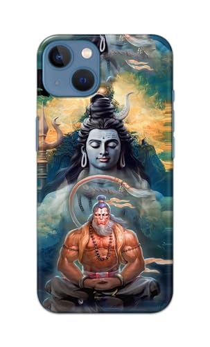 Image of Plastic Printfidaa Printed Hard Back Cover Case For Apple iPhone 13 Back Cover (Lord Shiva And Hanuma) -112,Multicolor